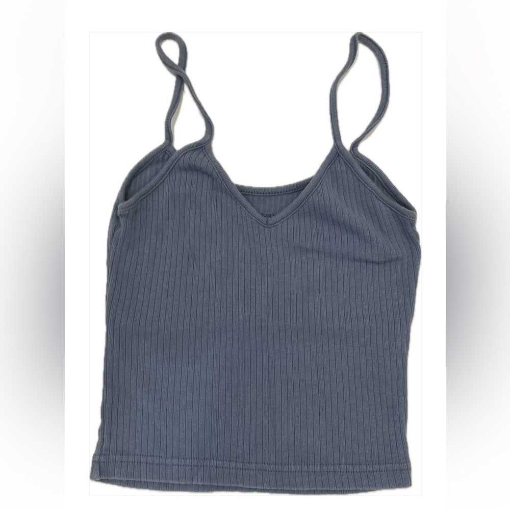 Brandy Melville Blue/ Navy Ribbed V Neckline Tank Top one size (S)